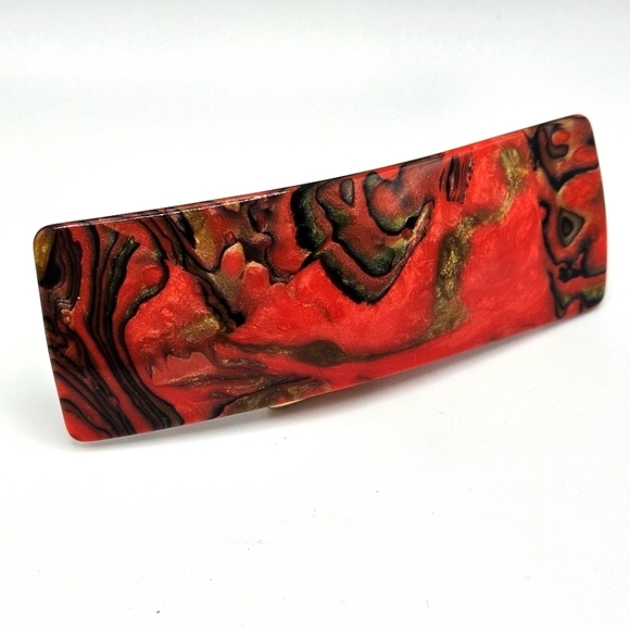 VINTAGE Red Swirl Plastic Hair French Barrette Made in France - Picture 1 of 5